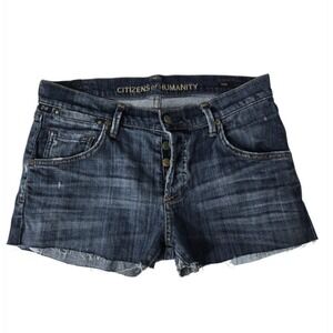 Citizens of Humanity Dylan Denim Cutoff Shorts Blue Button Fly Distresse Size 25